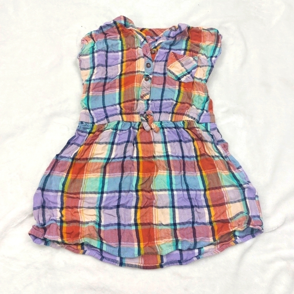 CAT & JACK GIRLS PURPLE MULTICOLORED PLAID SHORT SLEEVE T-SHIRT DRESS SIZE 4/5